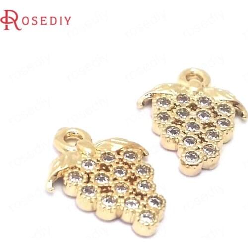 38885)10PCS 13x9.5MM 24K Champagne Gold Color Brass and Zircon Grape Charms Pendants Jewelry Making Supplies Diy Accessories