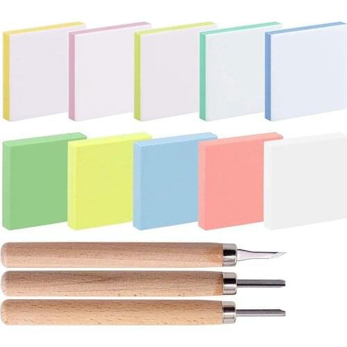 13 Pcs Rubber Stamp Carving Blocks Kit with Rubber Carving Block,Carving Tools for Creating Artistic Print,Card Crafting