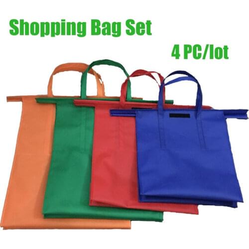 4PCS/Set Cart Trolley Supermarket Shopping Bag Grocery Grab Shopping Bags Foldable Tote Eco-friendly Reusable Supermarket Bags
