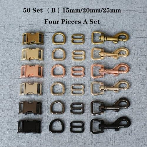 50 Set (B) 15mm/20mm/25mm Metal D Ring+Snap Hook+Adjustable+Release Buckle DIY Dog Collar and Leash Accessories 4JT7826B