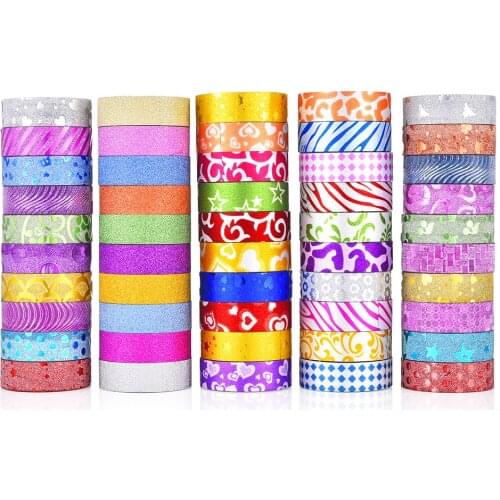 50 pcs/lot Glitter Decorative Adhesive Tape Masking luminous Washi Tape set DIY Scrapbooking Sticker Label Stationery