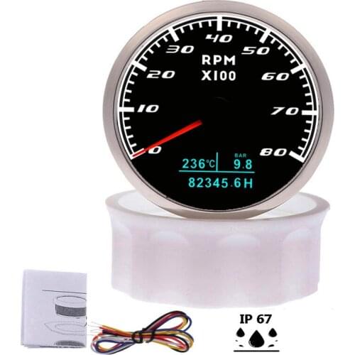 85mm Car Boat Tachometer Gauge 3000/6000/8000 RPM Tacho Meter With Water Temperature Oil Pressure Engine Hours fit for 9~32V