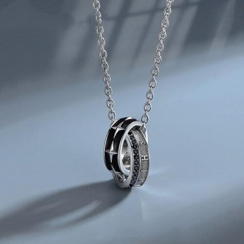 Fashion Double Ring Pendant Necklace for Men Women Punk Neck Chain Charm Necklace Hip Hop Collier Collares Trendy Jewelry Gifts