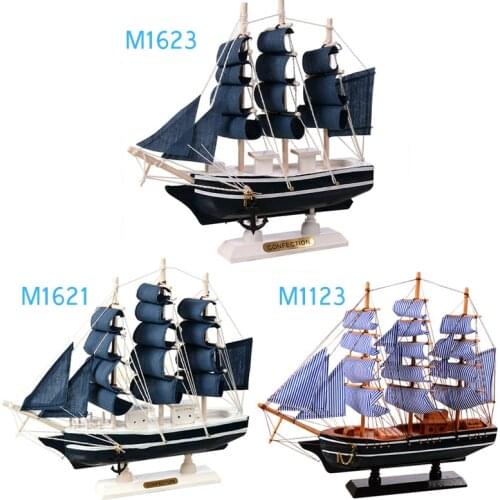Wooden Sailing Ship Mediterranean Style Home Decoration Handmade Carved Nautical Boat Model Gift B99