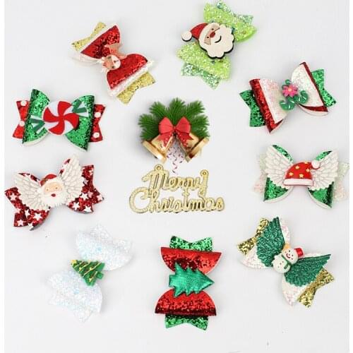 Baby Sequins Glitter Christmas Bowknot Hair Clips Hat Tree Hairpin Elk Antlers Girl Flowers Barrettes Kids Headwear Bebes Acceso