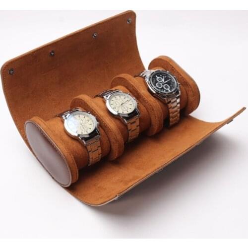 3 Slots Watch Roll Travel Case Chic Portable Vintage Leather Display Watch Storage Box with Slid in Out Watch Organizers