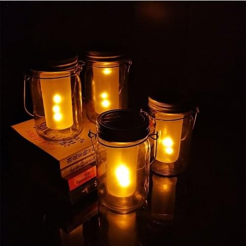 Solar LED Mason Jar Bottle Light Torch Flame Flicker 12LED Outdoor Garden Hanging Lamp Waterproof Lantern LED Candle Decoration