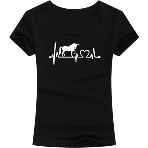 Heartbeat Of Unicorn Print T-Shirt Cotton Women Summer Casual Funny T Shirt For Lady Girl Harajuku Short Sleeve Tops Tee