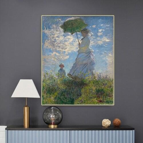 Canvas Oil Painting Claude Monet"Woman With A Parasol Madame Monet And Her Son"Wall Western Art Decor Poster Home Aesthetic
