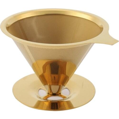 Coffee Filter Double Wall Stainless Steel Titanium Gold Poured Onto The Coffee Drip Filter With Cup Holder And Handle