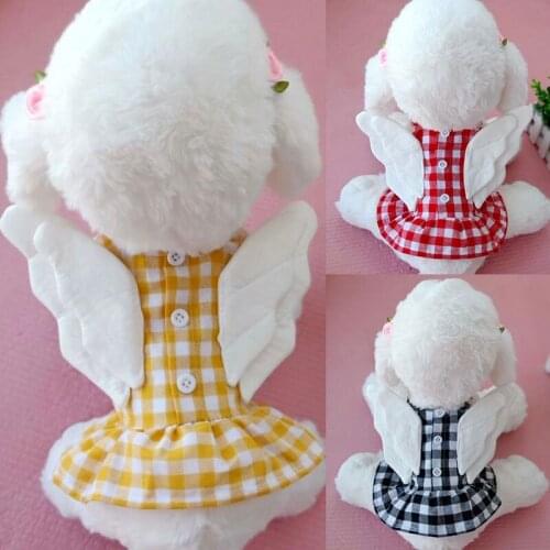 Pet Summer Angel Wings Dress Puppy Dog Dress Cotton Plaid Pet Dresses For Small Dogs Yorkshire Maltese Cat Skirt Clothes
