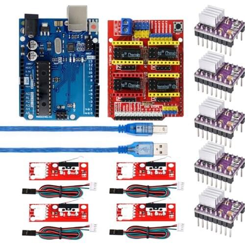 4PCS RAMPS 1.4 Mechanical Switch Endstop + CNC Shield V3.0 Jumpers DRV8825 A4988 GRBL Stepper Motor Driver Heat Sink