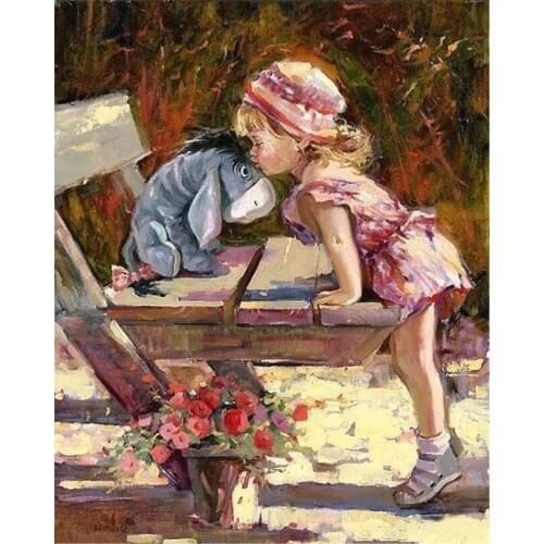 Cute kid girl kissing oil painting Needlework, Cross stitch kits Stylish for Embroidery,Patterns 14CT DIY Handmade