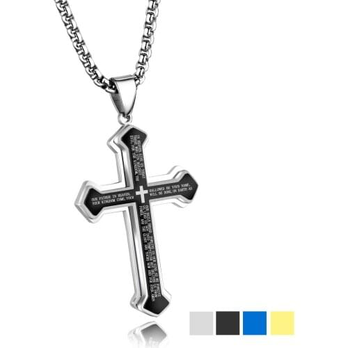 Multi-Layer Cross Pendant Stainless Steel Men Necklace Christian Bible Jewelry Casual Male Faith Religious Bijoux