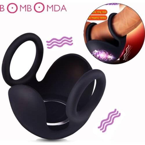 Men Testicle Bondage Vibrators Penis Sleeve Ring Stimulate Massager Dildo Double Ring Vibrators For Men Masturbator Sex Products