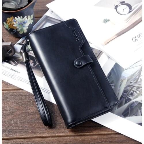 Mens wallet leather genuine mens long bag two compartments carteras de marcas cremallera plegable Multi card mens clutch