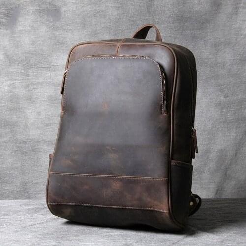 Vintage Oxhide Top Layer Cow Leather Shoulder Bag Handmade Head Leather Backpack Cowhide Mens Computer Bag