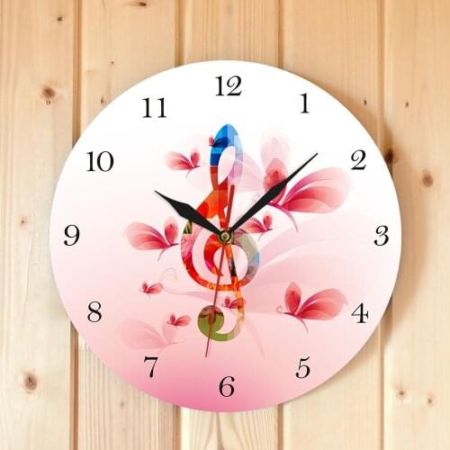 Music Note Wall Clock Treble Clef Musical Note Wall Clock Colorful Music Note With Butterflies Floral Watch Music Studio Decor