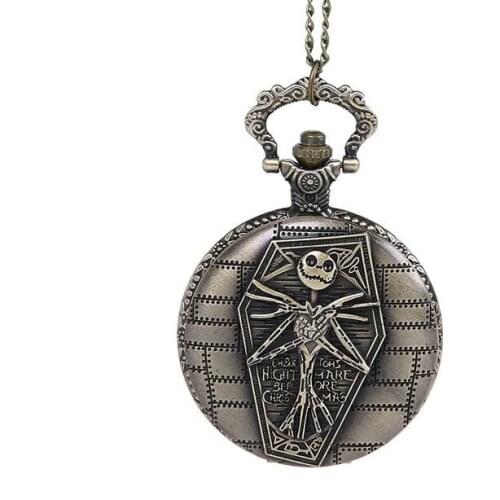 New Arrival The Jack Nightmare Before Christmas Bronze Case Round Black Dial Pendant Pocket Watch FOB Chain Gift PB987