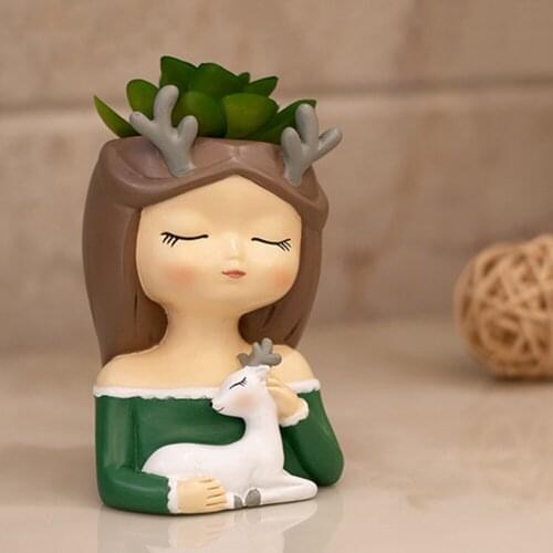 New Creative Design Succulent Pot Home Garden Cartoon Girl Figurine Plant Flower Pot Home Desktop Planter Vase Set