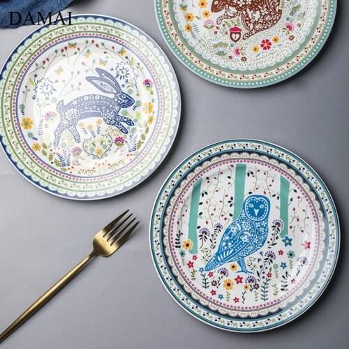 Painted Ceramic Plates Animal Decoration Diner Plate Porcelain Cake Dessert Dishes Pasta Steak Platos Home Kitchen Tableware