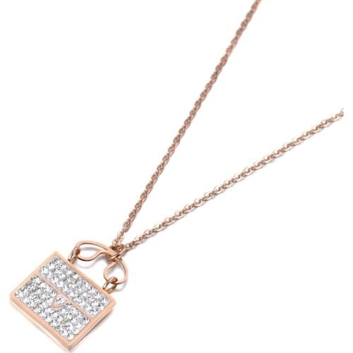 Trendy CZ Crystal Shopping Bag Charm Pendant Necklaces For Women Titanium Stainless Steel Choker Necklace Jewelry N19141
