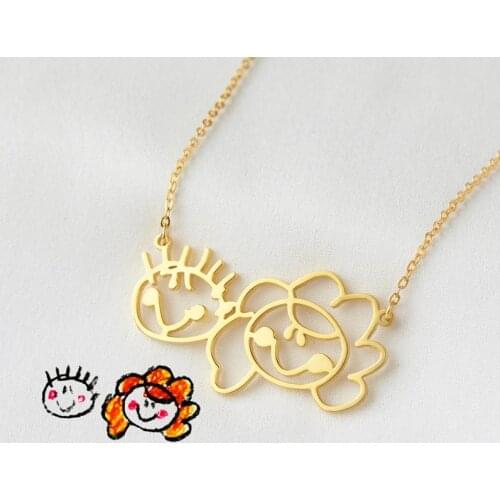 Cute Baby Painting Necklace Custom Kids Children Drawing Choker Necklaces Best Gifts For Mom Sisters Family Members Jewelry