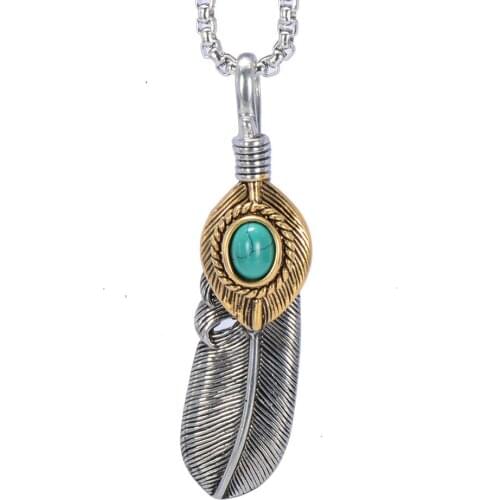 Hot Sell Goros Japan Popular Feather Pendant Necklace Stainless Steel Fashion Jewelry For Men And Women