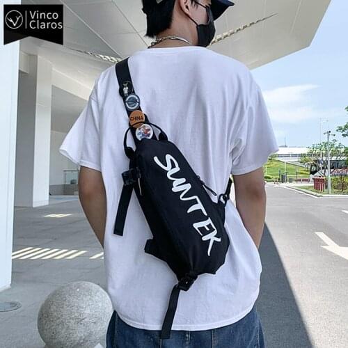 Casual Mens Canvas Chest Bags Trend Brand Designer Chest Bag Fashion Reflection Sling Bag for Teenagers Boys Phone Shoulder Bag