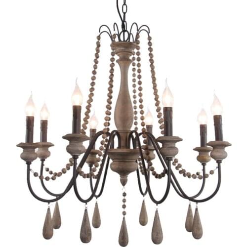 Retro Solid wood Chandelier Lighting Lustres For Living Room Bedroom Kitchen Home Decor Light Fixtures candle lamps