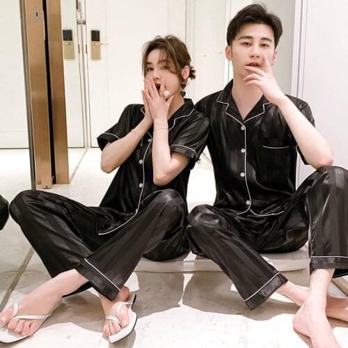 Luxury Pajama Suit Payon Silk Pajamas Sets Couple Sleepwear Family Pijama Mujer Men &Women Casual Summer Autumn Pajamas for Men