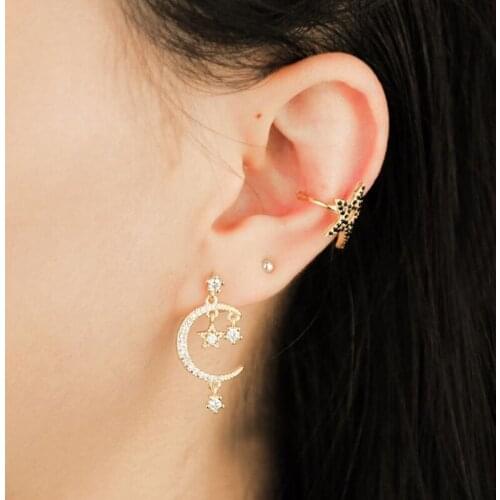 1 piece delicate earring clip no piercing earring Gold filled black cz star Design EAR cuff stunning women girl clip on earring