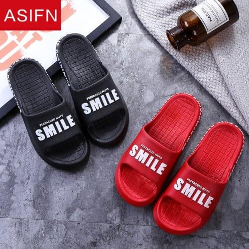 ASIFN Fashion Beach Mens Flat Slippers Summer Home Indoor Non-slip Bathing Smile Print Male Slides Pantoufle Homme Men Shoes