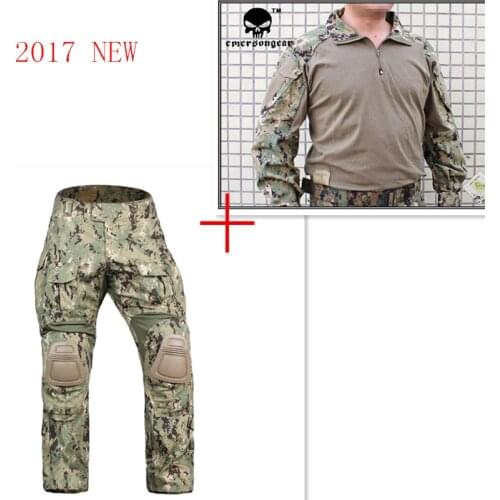 Airsoft Emerson bdu G3 Combat uniform shirt Pants with knee pads Emerson BDU Military Army AOR2 Camouflage Suits EM8596+7049