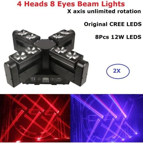 2XLot Moving Head LED Beam Stage Lighting 8X12W RGBW 4IN1 Professional DMX512 For Disco DJ Music Party KTV Nightclub Lights