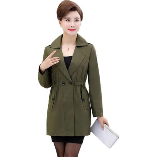 Womens Trench Coat New Spring Autumn Coat Tops Middle-Aged Elderly Mother Mid-Length Thin Windbreaker Outerwear Plus Size 5XL