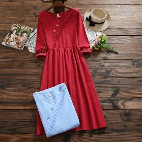 Spring autumn elegant dress new fashion red blue dress long sleeve floral vintage vestidos
