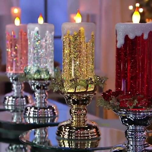 Rotating Color Changing Glitter Led Candle Night Light Flameles Romantic Crystal Electronic Candle Light 300ml Xmas Decoration