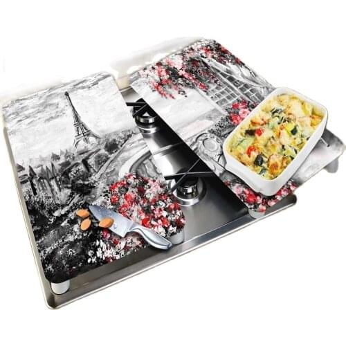 Glass KEsem Board and Cooker Protection Panel Paris Patterned Cooker Protective 2 pcs Cooker Guards Glass Kesem Board 30x52cm