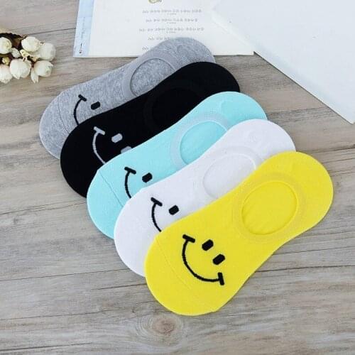Womens Summer Cotton Socks Cool Cute Smiling Face Non-slip Silicone 5 Colors Sweet Lovely Spring Autumn Quality Sock Slippers