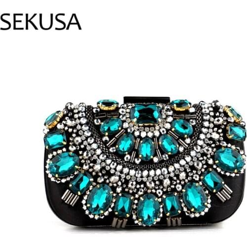 Green Diamonds Women Evening Bags Fashion Lady Wedding Handbags Party Clutch Purse Crystal Shoulder Retro Purse