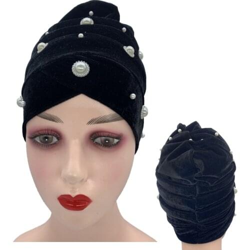 Women Velvet Turban Bonnet Diamond African Aso Oke Headtie Muslim Head Wraps Islamic Headwear Femme Musulman Headscarf Hat