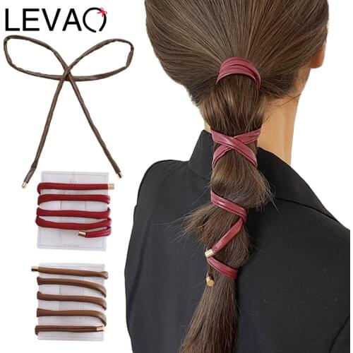 Levao Ponytail Hold Leather Long headband For Women Hair Tie Scrunchie Sweet Hair Decorate Hairbands Hair Accessories