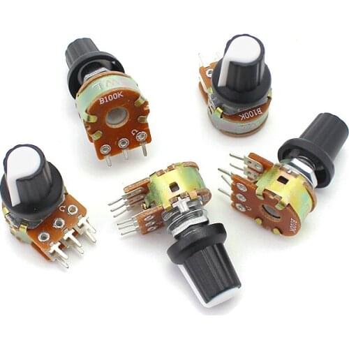 10pcs/lot WH148 1K 2K 5K 10K 20K 50K 100K 250K 500K 1M 15mm 6 Pin Rotary Potentiometer Knob Switch Kit with plastic Switches cap