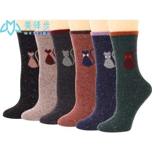 12 Pairs Per Set Girl Wool Socks Thickened Cute Cartoon Cat Soft Wool Socks Factory Direct Sales