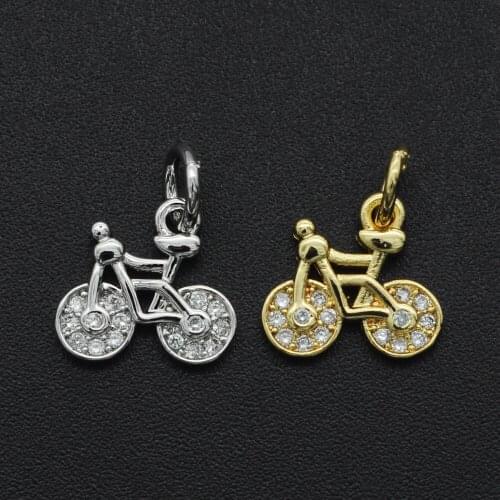 13x11mm 100% CZ Zircon DIY Jewelry Bicycle Charm Pendant Wholesale Jewellery Accessories Bracelet Making Charm Top Quality