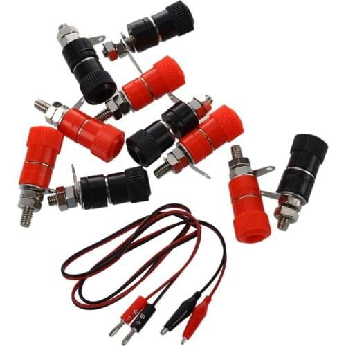 2 Pcs Red Black Banana Plugs To Alligator Clips Probe Test Cable 1M & 10 Pcs 3.8mm Thread 4mm Banana Plug Socket Binding Post