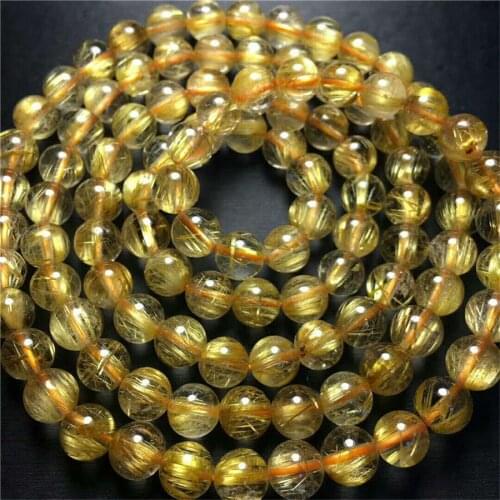 7.8mm Natural Yellow Gold Hair Rutilated Quartz Gems Women Men 108 Prayer Round Crystal Beads Bracelet AAAAA
