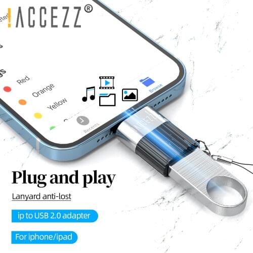 !ACCEZZ OTG Adapter For iPhone 12 11 Pro XS Max XR X 8 iOS 13 14 For iPad Pro Mini USB Adapter Support U Disk Keyboard Converter
