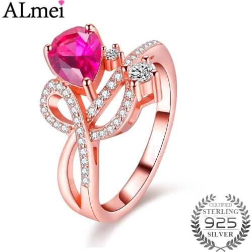 Almei Flower Crystal Engagement Ring Beauty 1.5ct Tear Topaz Gemstone 925 Sterling Silver Bands Fine Jewelry with Box 40% FJ005